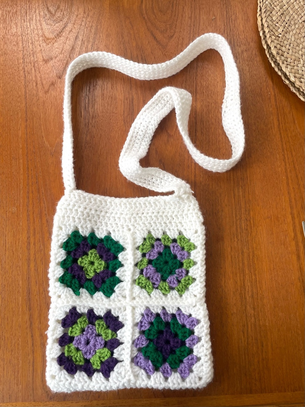 Handmade White Crochet Granny Square Crossbody Bag - Picture 2 of 8